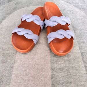 Madewell Walker slide- Tan and light blue